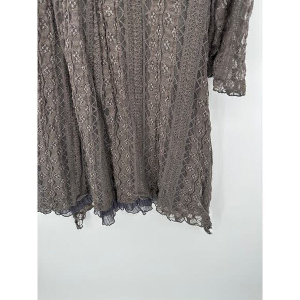 Pretty Angel Tunic WOmen Large Gray Lace V Neck Silk Blend Whimsigoth Dark Fairy - Picture 3 of 9